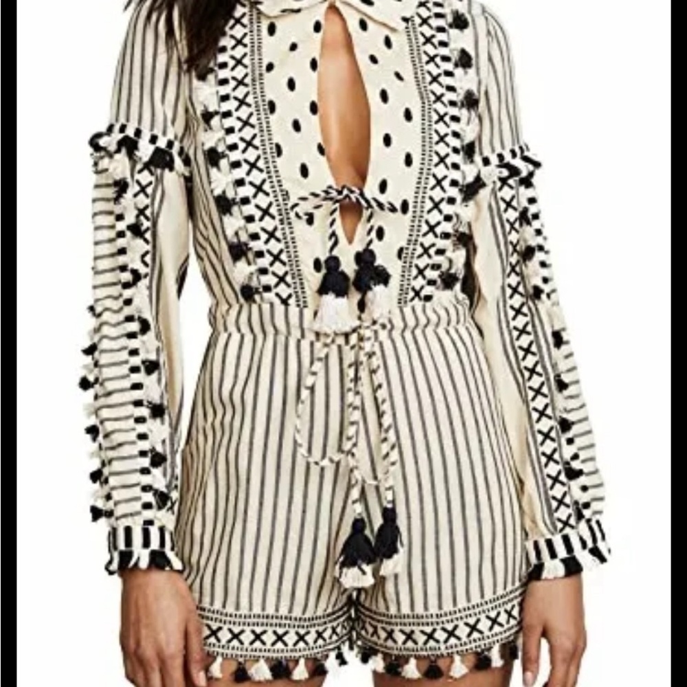 Dodo Bar Or Black and Cream Striped Tassel Romper